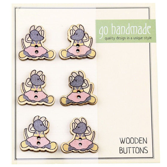 Boutons en bois - Ella la Souris - 6 pièces, 20 mm - Go Handmade
1