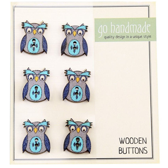 Boutons en bois - Janus le Hibou - 6 pièces, 20 mm - Go Handmade
1