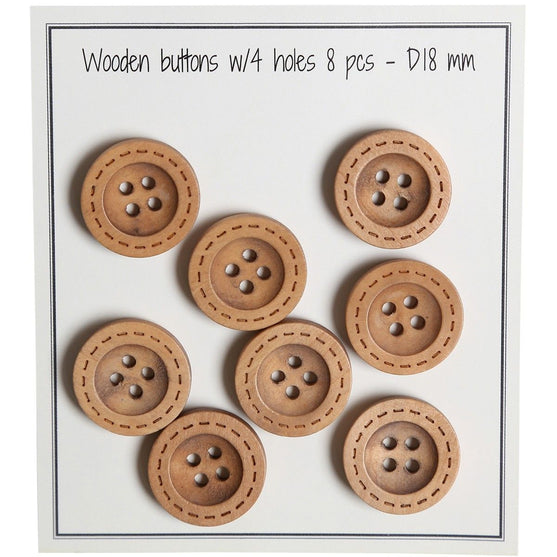 Boutons en bois - Round Groove - Motif couture - 8 pièces - Go Handmade
1