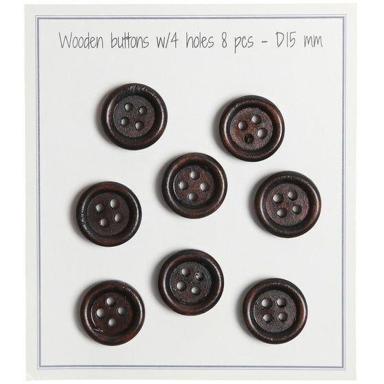 Boutons en bois - Round Groove - Foncés - 8 pièces - Go Handmade
1