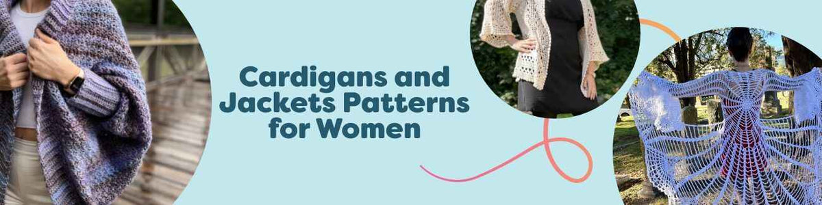 Women's knit and crochet cardigan and jacket patterns from Hobbii, featuring cocoon cardigans, cozy coats, and stylish layering pieces.