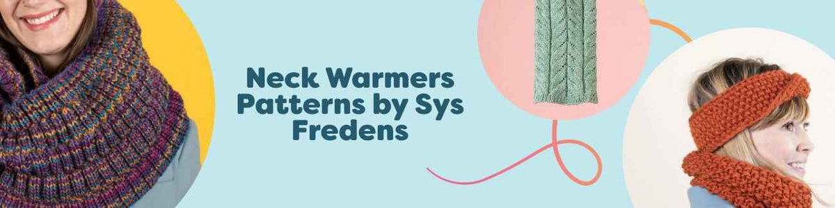 Free neck warmer patterns by Sys Fredens: knit and crochet cowls, tube scarves, and headbands made with soft Hobbii yarns.