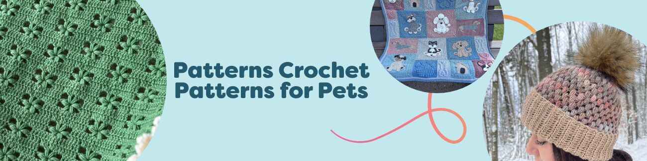 Collection image featuring crochet dog blankets, bandanas, and pet accessories made with Hobbii yarn in soft neutrals and playful colors.