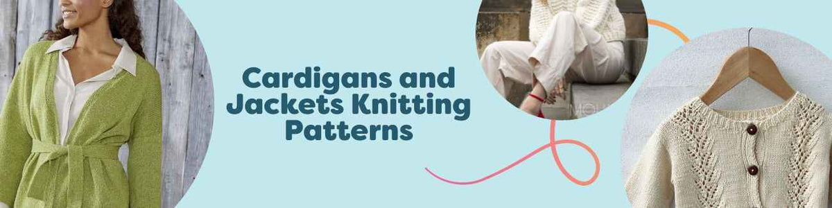 Selection of free cardigan and jacket knitting patterns from Hobbii, featuring kimono, lace, and cozy textured styles in neutral yarns.
