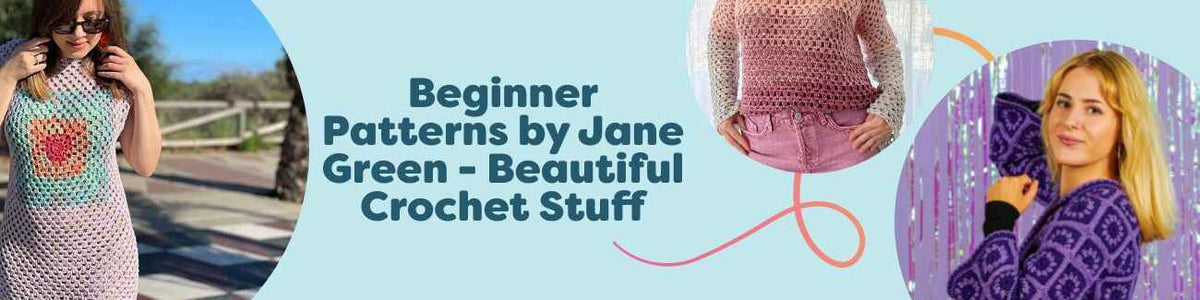 Beginner and intermediate crochet patterns by Jane Green - dresses, cardigans, pullovers, and tops in soft Hobbii yarns.