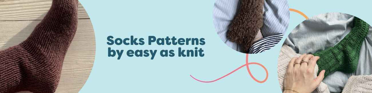 Assortment of sock and slipper patterns by easy as knit at Hobbii, cozy knitted and crochet styles in soft yarns.