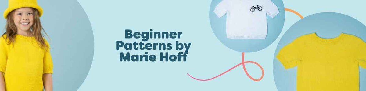 Free beginner knit and crochet patterns by Marie Hoff from Hobbii, featuring easy scarves, hats, dishcloths, and baby blankets.
