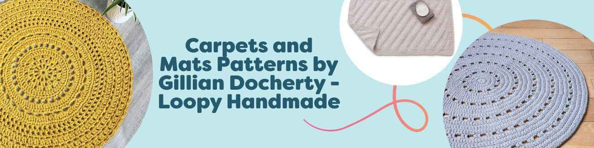 Crochet floor rugs and a bath mat by Gillian Docherty (Loopy Handmade) — Loopy Floor Rug, Loopy Bath Mat, and Milan Rug shown in textured neutrals.