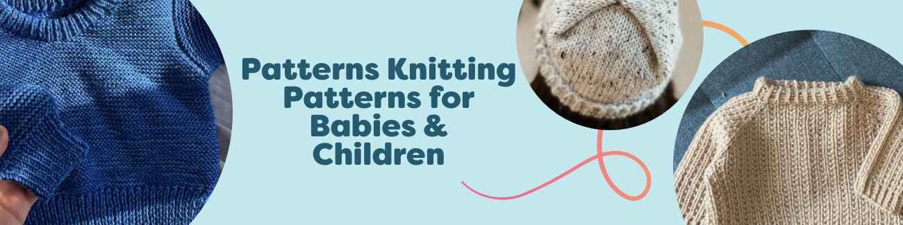 Collection image showing baby and children knitting patterns from Hobbii: cozy sweaters, hats, and baby blankets in soft yarns on a pastel background.