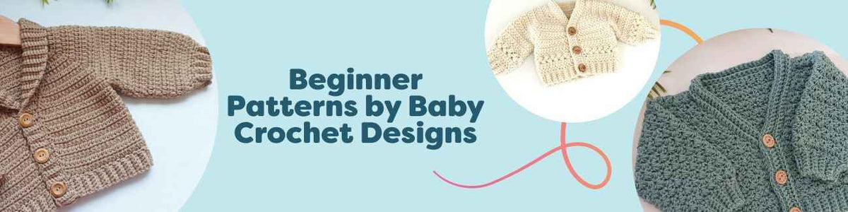 Hobbii collection of beginner-friendly kids' crochet patterns by Baby Crochet Designs, featuring colorful children's cardigans and a Highland Cow jumper.