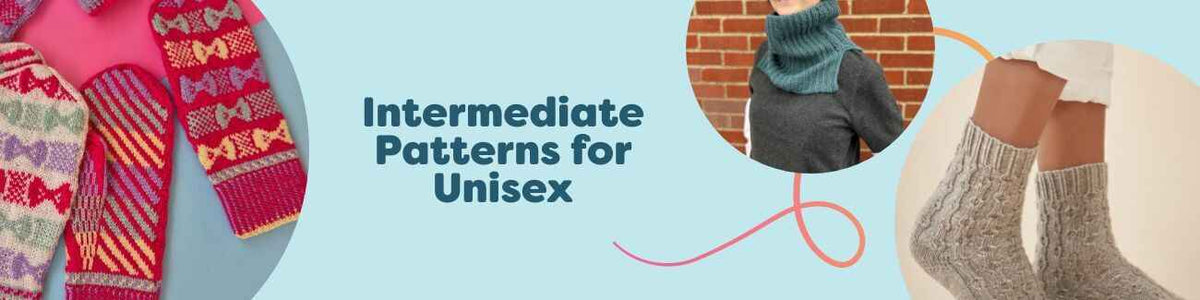 Unisex intermediate knit and crochet patterns from Hobbii—socks, mittens, cowls and more in modern, gender-inclusive styles.