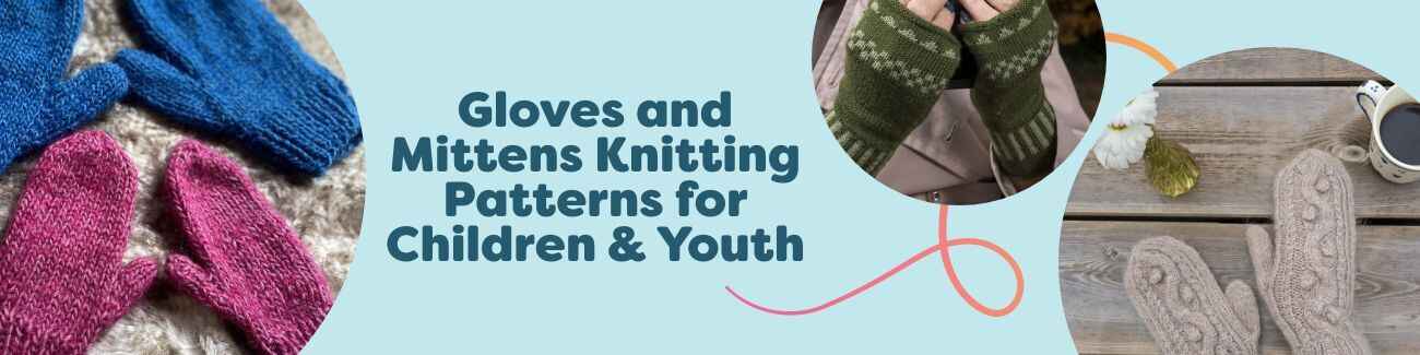Children and youth mittens, gloves, and fingerless mitts knitting patterns in cozy styles and sizes for kids and teens from Hobbii.