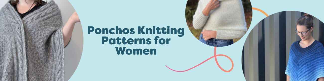 Women’s knitted ponchos, wraps, and shawls in assorted colors and textures, showcasing free poncho knitting patterns from Hobbii.