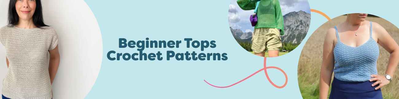 Beginner crochet tops in soft summer colors—tanks, tees, and granny-square styles—with cotton yarn and hooks from Hobbii.
