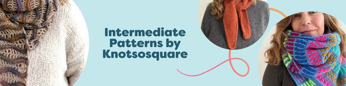 Intermediate crochet patterns by Knotsosquare featuring scarves, wraps, and blankets from Hobbii.