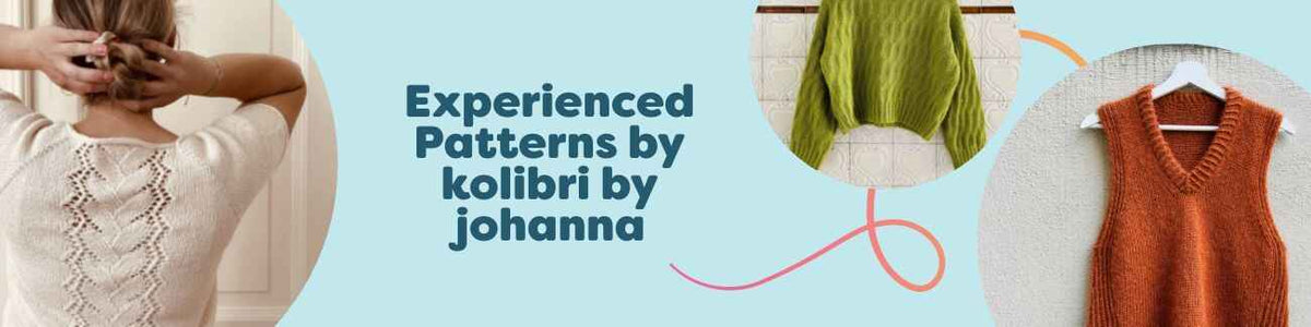 Collection image of Kolibri by Johanna experienced patterns at Hobbii, featuring intermediate tee, sweater, slipover, and cardigan designs for knitters and crocheters.