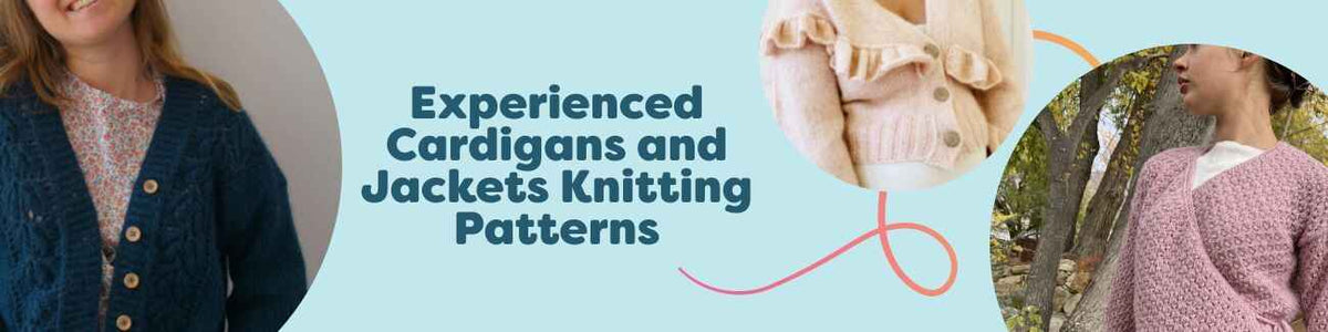 Experienced-level cardigan and jacket knitting patterns from Hobbii: wrap cardigans, hooded jackets, and classic buttoned styles with yarn.