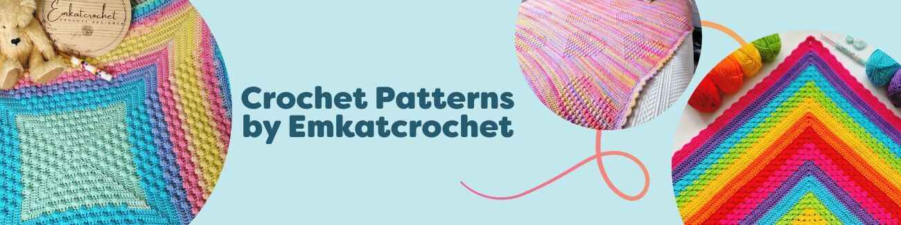 Emkatcrochet crochet blanket patterns at Hobbii: baby blankets, heart motifs, bobbles, and modern granny throws.