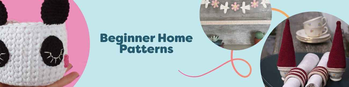 Free beginner home patterns by Hobbii featuring easy crochet and knit baskets, garlands, and holiday ornaments made with soft yarn.