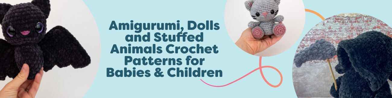 Assortment of crocheted amigurumi dolls and stuffed animals in soft pastel yarns, safe and cuddly for babies and children.