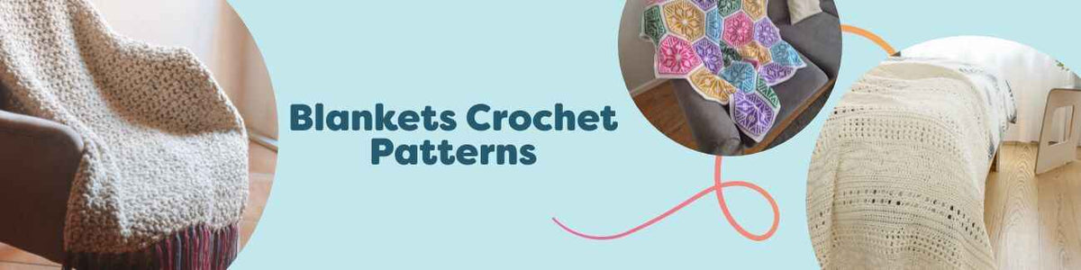 Collage of free crochet blanket patterns from Hobbii in various styles—granny squares, stripes, and textured throws—for beginners to advanced makers.
