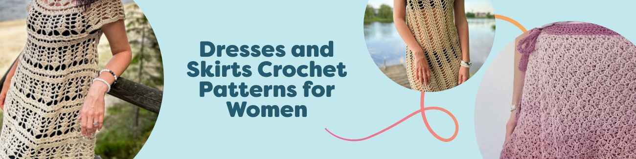 Women wearing handmade crochet dresses and skirts made with Hobbii yarn, showcasing summer and lace styles.