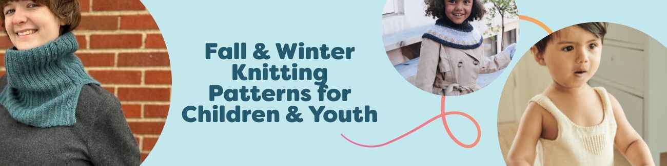 Free fall and winter knitting patterns for children and youth: hats, cowls, sweaters, and mittens in cozy yarns by Hobbii.