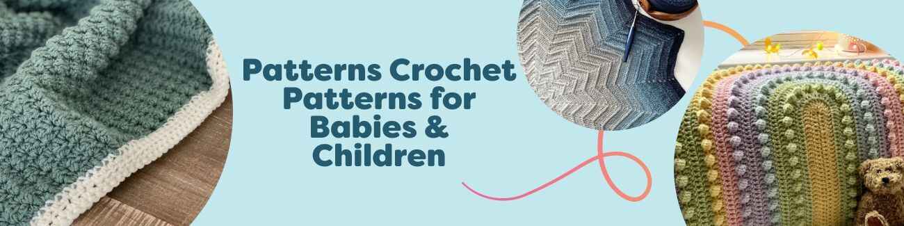 Flat lay of baby and children’s crochet projects: pastel blankets, tiny hats, booties, a soft toy, and a child’s cardigan made with Hobbii yarn.