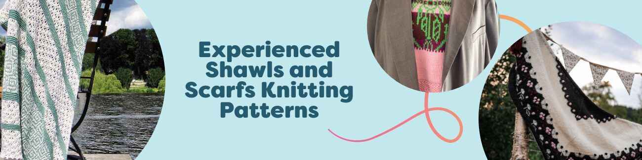 Experienced shawl and scarf knitting patterns from Hobbii: lace wraps, textured shawls, chunky scarves, and neck warmers for skilled knitters.