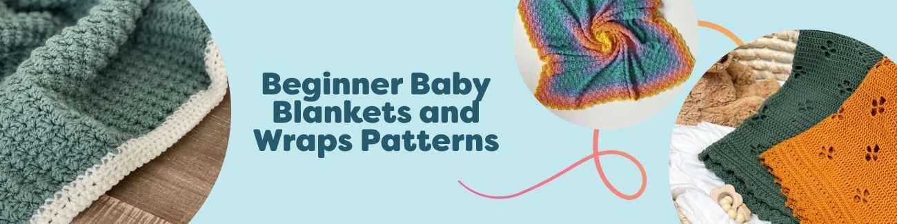 Soft baby blankets and wraps in pastels, showing beginner-friendly knit and crochet patterns by Hobbii.