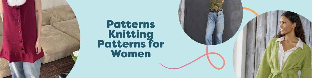 Collage of women's knitwear—tops, dresses, kimono cardigans, and shawls—from Hobbii's free knitting patterns for women.