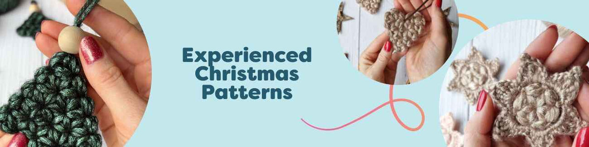Experienced Christmas Patterns collection by Hobbii showing festive sweaters and ornaments for knitters and crocheters; ideal for intermediate makers.