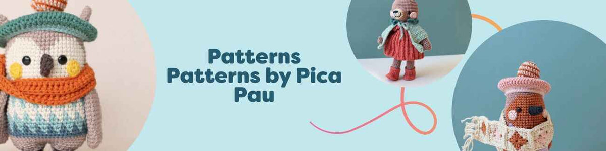 Grid of Pica Pau amigurumi animal crochet pattern covers from Hobbii, featuring characters like Atahualpa Owl, Bianca Hare, Grayson Robin, Aurora Deer, and Owen Stoat.