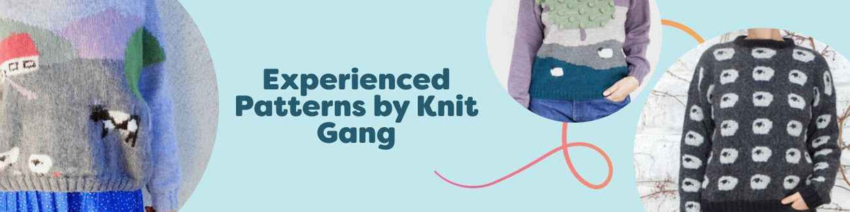 Knit Gang experienced sweater patterns from Hobbii—three intermediate knit designs (Countryside, Sheepy, Dolly Sheep) styled in cozy yarns.