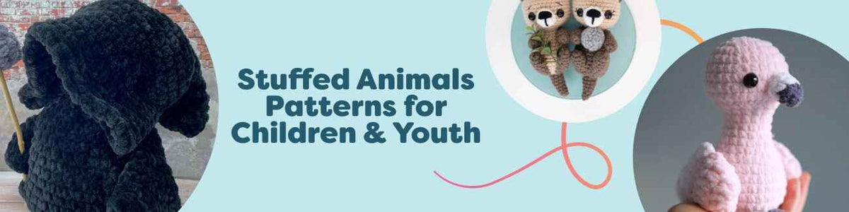 Assorted amigurumi and stuffed animal crochet patterns for kids and youth from Hobbii—otters, flamingos, hedgehogs, and more soft toys.