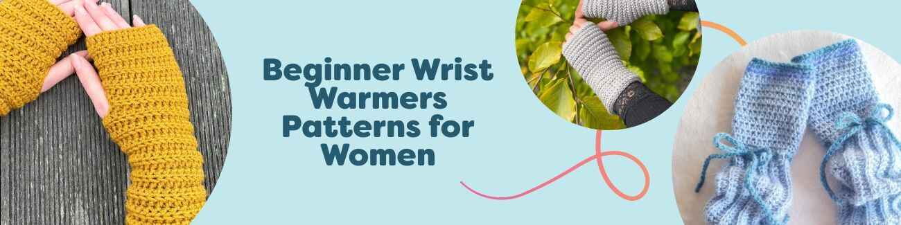 Beginner-friendly wrist warmer patterns for women from Hobbii, showing knit and crochet fingerless gloves, handwarmers, and simple mittens in cozy yarns.