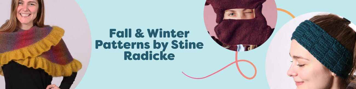 Fall and winter collection by Stine Radicke for Hobbii featuring shawls, scarves, hats, mittens, and headbands in warm, cozy knit and crochet styles.