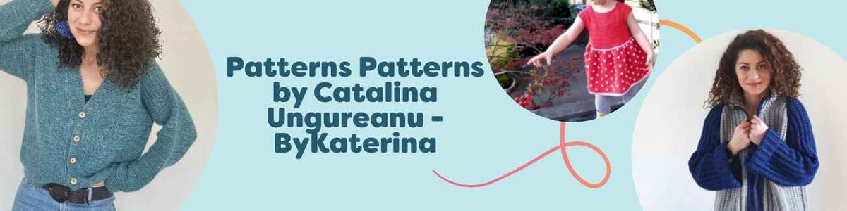 ByKaterina crochet patterns by Catalina Ungureanu at Hobbii: cardigan, dress, tank, vest, and hat styled with coordinating yarn and hooks.