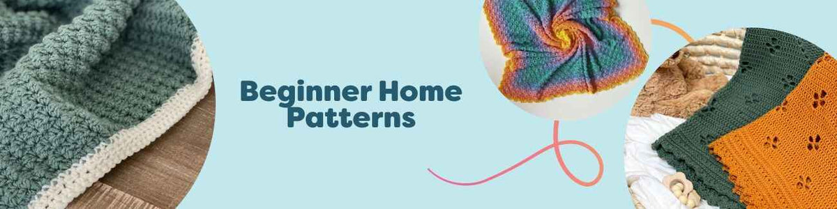 Beginner-friendly home knitting and crochet patterns from Hobbii, featuring cozy blankets, pillows, baskets, and simple decor projects.