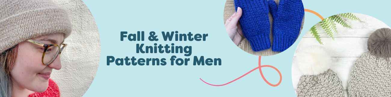 Men's fall and winter knitting patterns by Hobbii: beanies, hats, mittens, scarves, and cozy cold-weather accessories in wool yarn.
