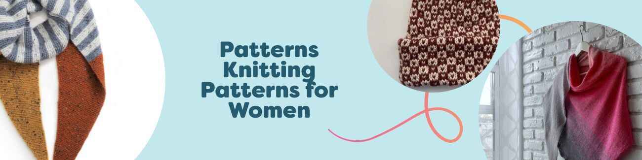 Collage of women’s knitting patterns: scarves, beanies, shawls, sweaters, and bags made with Hobbii yarns.