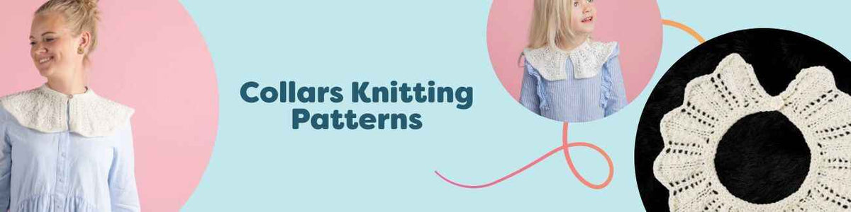 Flat lay of knitted lace collars from Hobbii—delicate scalloped and textured designs in soft neutral yarns, ideal for layering over tops and dresses.