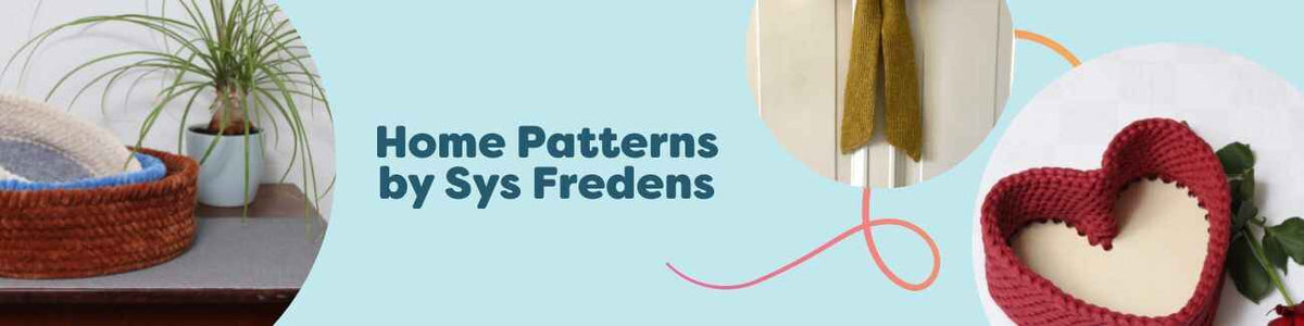 Home Patterns by Sys Fredens collection with crochet baskets and decor styled in a modern Scandinavian room; ideal for intermediate makers.