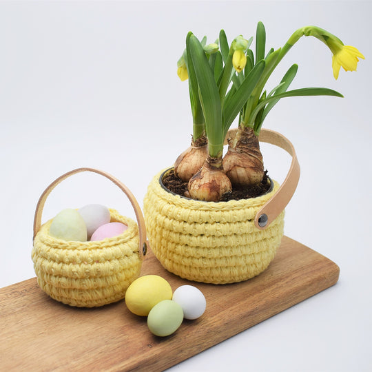 Cotton Easter Basket with Leather Handle