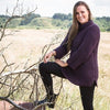 

1665 – Women’s sweater in fisherman’s rib in eggplant Mayflower Easy Care Classic.
3