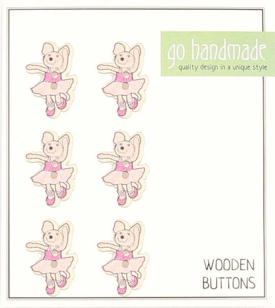 Boutons en bois - Emily la souris - 6 pcs - Go Handmade